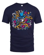 Masked Magician Chaos Art Tee - navy t-shirt on white background