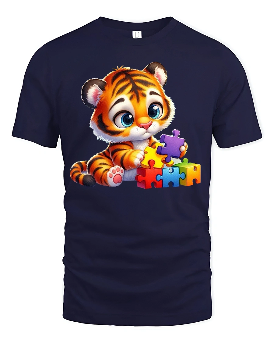 Baby Tiger Puzzle Play Tshirt - 1 Baby Tiger Puzzle Play Tshirt - navy t-shirt on white background