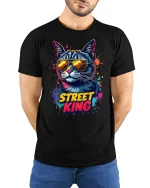 Street King Cool Cat Sunglasses - model with hands behind back, wearing Black T-shirt and blue jeans