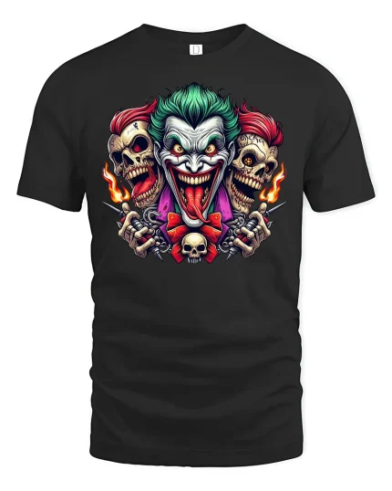 Evil Joker Skull Chaos Horror T-Shirt - black t-shirt on white background