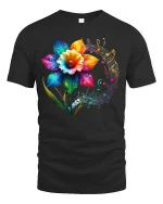 Rainbow Blossom Melody Tee - black t-shirt on white background