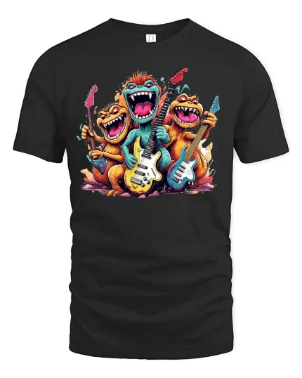 Rock Band Monster Graphic Funny T-shirt - black t-shirt on white background