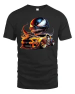 Venom Muscle Car Flames Racing Tee - black t-shirt on white background