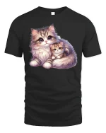 Cute Mother and Baby Cats Tee - black t-shirt on white background
