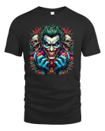 Evil Clown Dice Joker Face Tee - black t-shirt on white background
