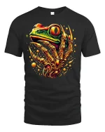 Colorful Fantasy Frog Design Tee - black t-shirt on white background