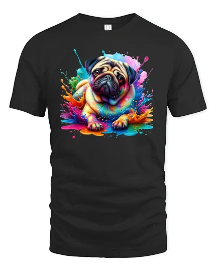 Pug Dog Funny Graphic T-Shirt - black t-shirt on white background