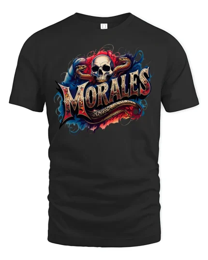 Morales Skull and Serpent Gothic Tee - black t-shirt on white background