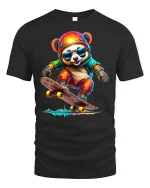 Cool Skateboarding Panda Graphic Tee - black t-shirt on white background