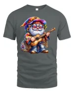 Hippie Gnome Guitar Player T-shirt - gray t-shirt on white background