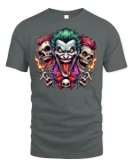 Evil Joker Skull Chaos Horror T-Shirt - gray t-shirt on white background