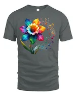 Rainbow Blossom Melody Tee - gray t-shirt on white background