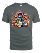 Rock Band Monster Graphic Funny T-shirt - gray t-shirt on white background