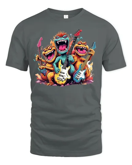 Rock Band Monster Graphic Funny T-shirt - gray t-shirt on white background
