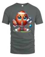 Funny Football Cartoon Character Tee - gray t-shirt on white background