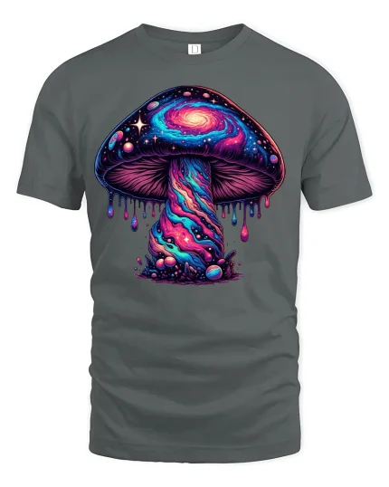 Cosmic Galaxy Mushroom Tee - gray t-shirt on white background