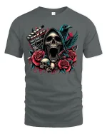 Grim Reaper Movie Horror Tee - gray t-shirt on white background
