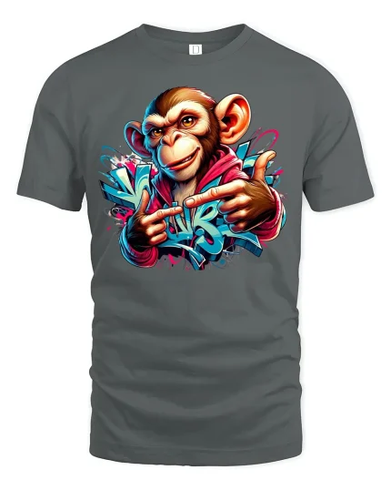 Street Vibes Monkey Graffiti Art Tee - gray t-shirt on white background