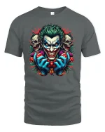 Evil Clown Dice Joker Face Tee - gray t-shirt on white background