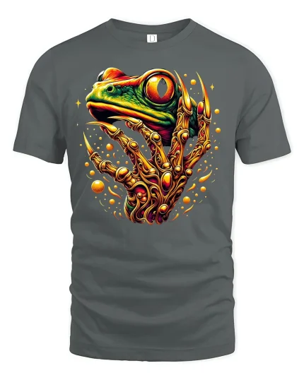 Colorful Fantasy Frog Design Tee - gray t-shirt on white background