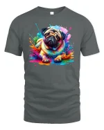 Pug Dog Funny Graphic T-Shirt - gray t-shirt on white background