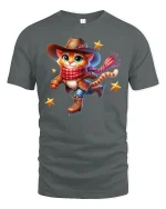 Cowboy Cat Ice Skating Tee - gray t-shirt on white background