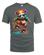 Cool Skateboarding Panda Graphic Tee - gray t-shirt on white background