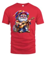 Hippie Gnome Guitar Player T-shirt - red t-shirt on white background