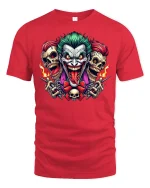 Evil Joker Skull Chaos Horror T-Shirt - red t-shirt on white background