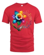 Rainbow Blossom Melody Tee - red t-shirt on white background