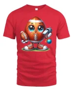 Funny Football Cartoon Character Tee - red t-shirt on white background