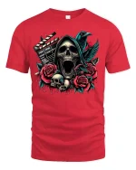 Grim Reaper Movie Horror Tee - red t-shirt on white background