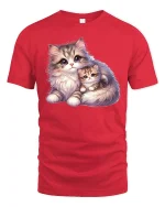 Cute Mother and Baby Cats Tee - red t-shirt on white background