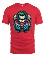 Evil Clown Dice Joker Face Tee - red t-shirt on white background