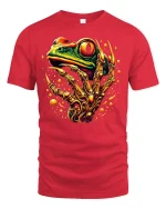 Colorful Fantasy Frog Design Tee - red t-shirt on white background
