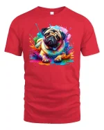 Pug Dog Funny Graphic T-Shirt - red t-shirt on white background