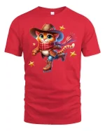 Cowboy Cat Ice Skating Tee - red t-shirt on white background