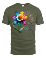 Rainbow Blossom Melody Tee - military green t-shirt on white background