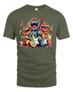 Rock Band Monster Graphic Funny T-shirt - military green t-shirt on white background