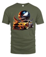 Venom Muscle Car Flames Racing Tee - military green t-shirt on white background