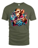 Street Vibes Monkey Graffiti Art Tee - military green t-shirt on white background
