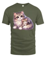 Cute Mother and Baby Cats Tee - military green t-shirt on white background