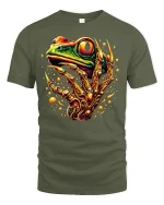 Colorful Fantasy Frog Design Tee - military green t-shirt on white background
