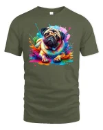 Pug Dog Funny Graphic T-Shirt - military green t-shirt on white background