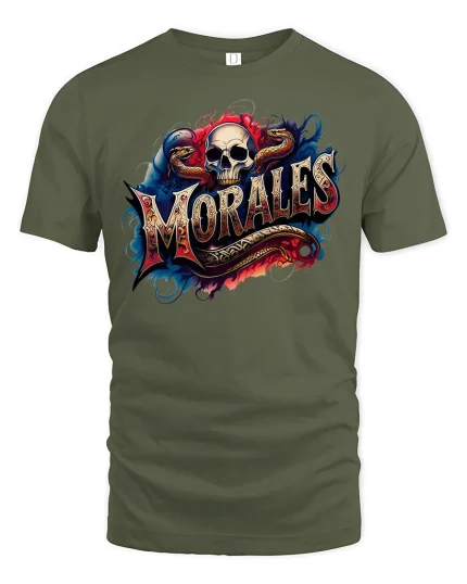 Morales Skull and Serpent Gothic Tee - military green t-shirt on white background