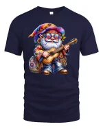 Hippie Gnome Guitar Player T-shirt - navy t-shirt on white background