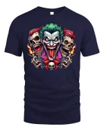 Evil Joker Skull Chaos Horror T-Shirt - navy t-shirt on white background