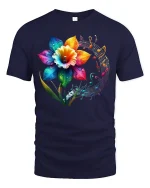 Rainbow Blossom Melody Tee - navy t-shirt on white background