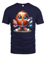 Funny Football Cartoon Character Tee - navy t-shirt on white background