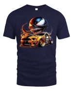 Venom Muscle Car Flames Racing Tee - navy t-shirt on white background